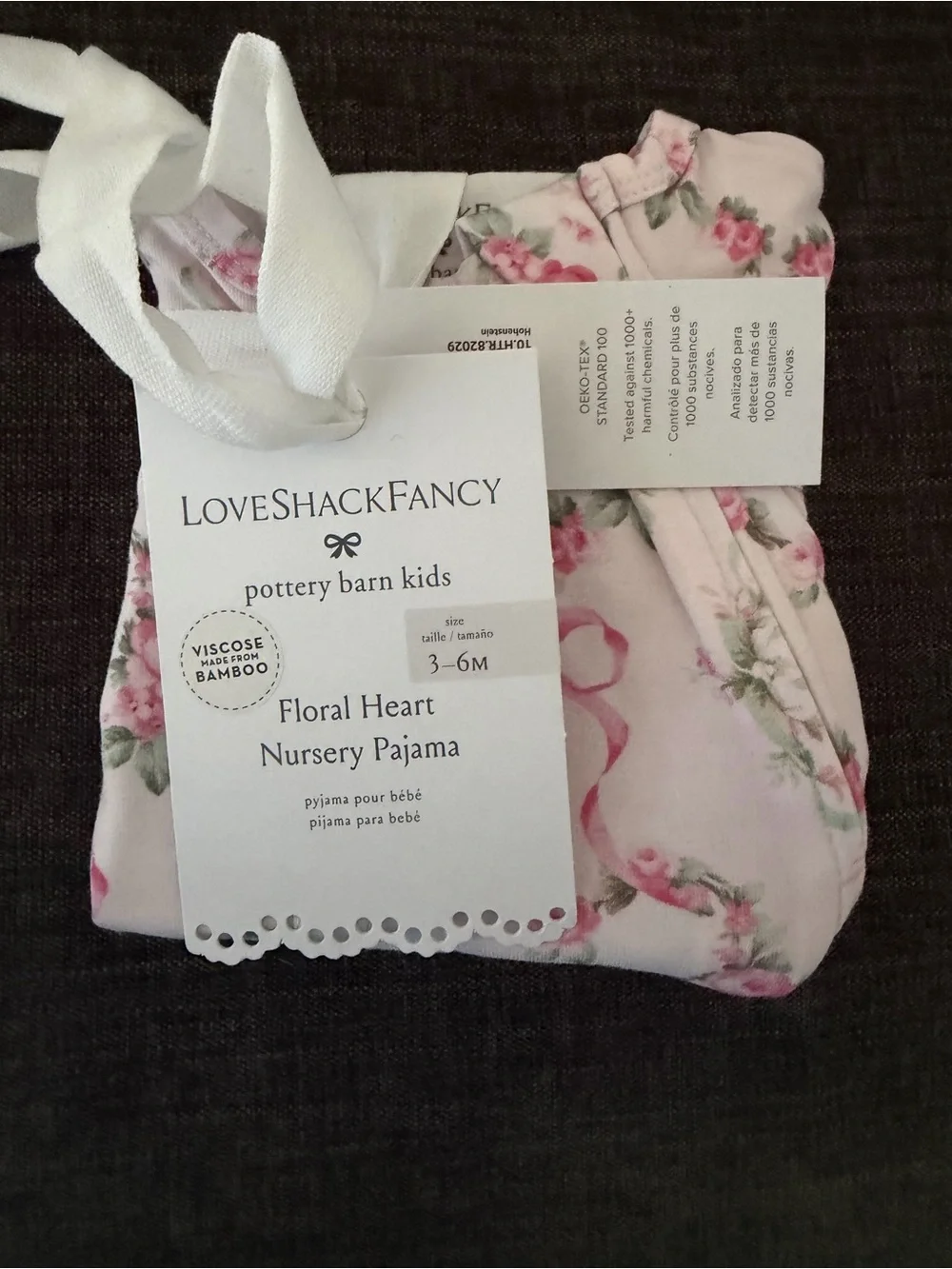 Pottery Barn Kids Pink Floral Heart Babysuit